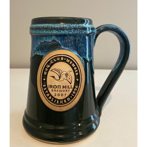Iron Hill Brewery Other - Iron Hill Brewery 2007 Mug Club Member Stein Drip Glaze Pottery Dark Green/ Blue